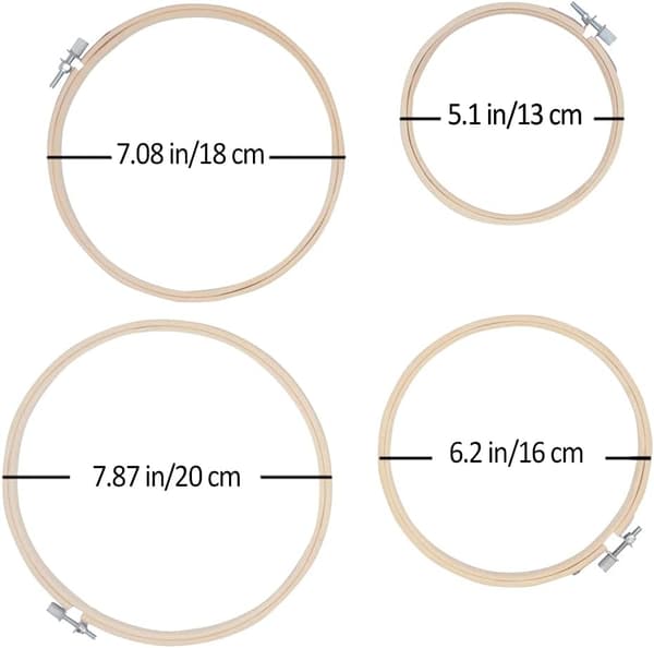 4 st 4 storlekar runda bambu broderibågar cirkel korsstygnsbåge ring för hantverk sömnad, med guldögade broderinålar