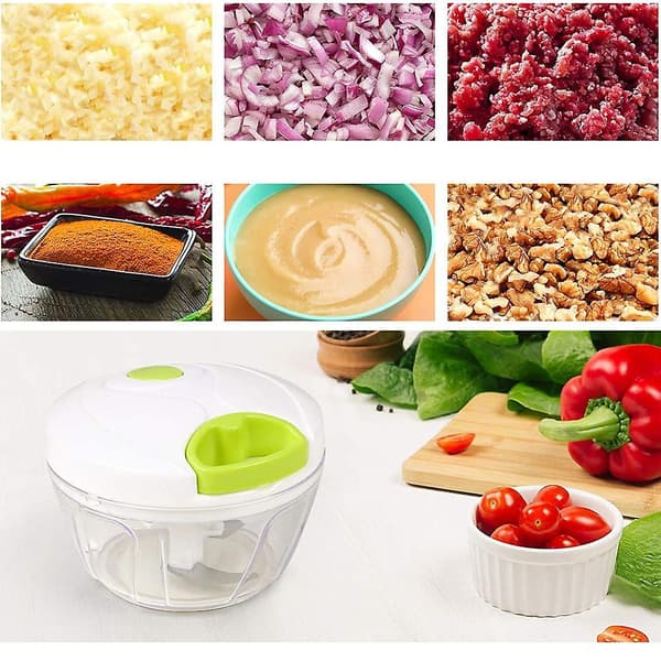 Manuel foodprocessor til grøntsager, frugt, nødder, løg, hakker, håndtrukket blender, foodprocessor