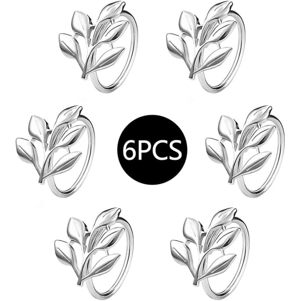Serviettringer i Metall, Serviettknapp for Jul, Thanksgiving-fester, Bryllup, Pynt, Rose Gull, Sølv, 6 stk, Blad Servietthjul