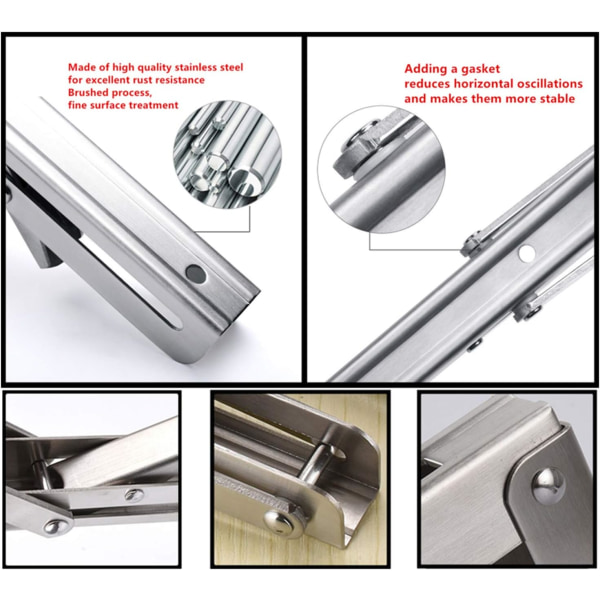 200 mm Foldbar Beslag, Foldbart Konsolbeslag i Rustfrit Stål, Væghyldebeslag (2 stk. med monteringsskruer)