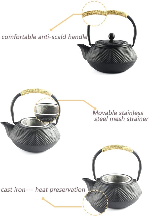 Japanese Teapot Cast Iron with Strainer Insert Black Teapot Asian 0.6l / 600ml