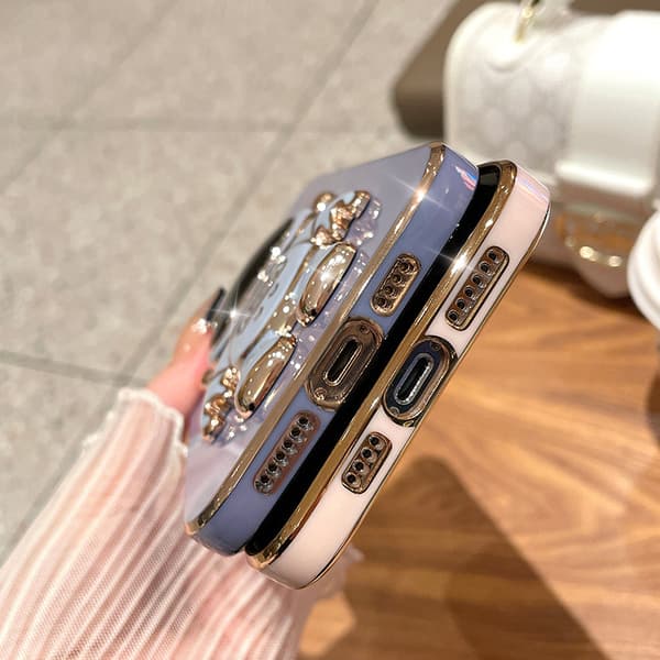 6D Electroplated Astronaut Foldable Stand Case for iPhone Women Astronaut Foldable Stand iPhone Case with Camera Protection Soft TPU Black{xh}
