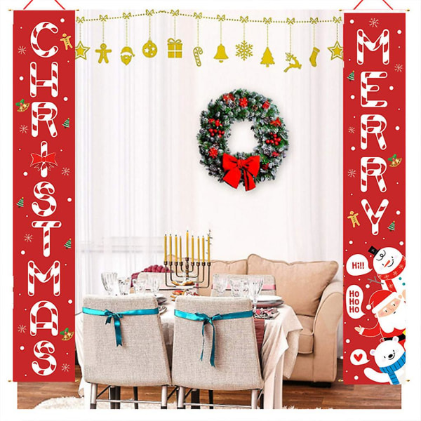 Merry Christmas Porch Sign Santa Snowman Christmas Hanging Banner Sommerhus Indendørs Udendørs Dør Vægindretning