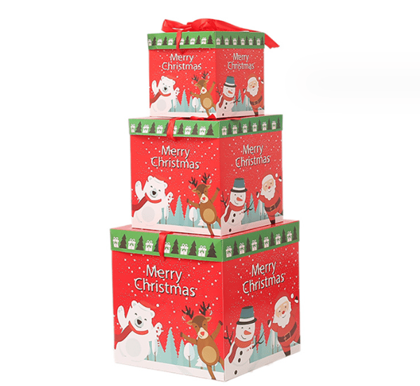Red Style, Christmas Gift Box with Ribbon - Gift Packaging, 3 si