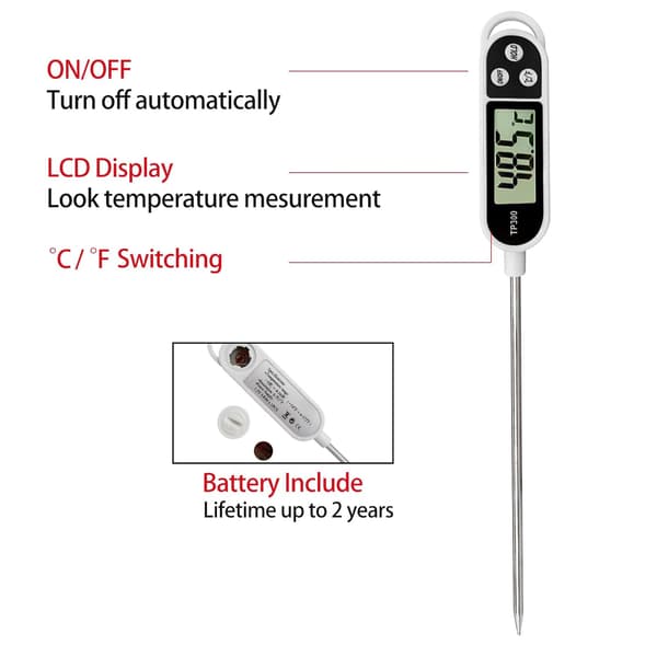 1 ST Kjøkkentermometer Tilbehør Matlagingstermometer, Sondetermometer Grilltermometer 5 Sekunder LCD-skjerm Termo