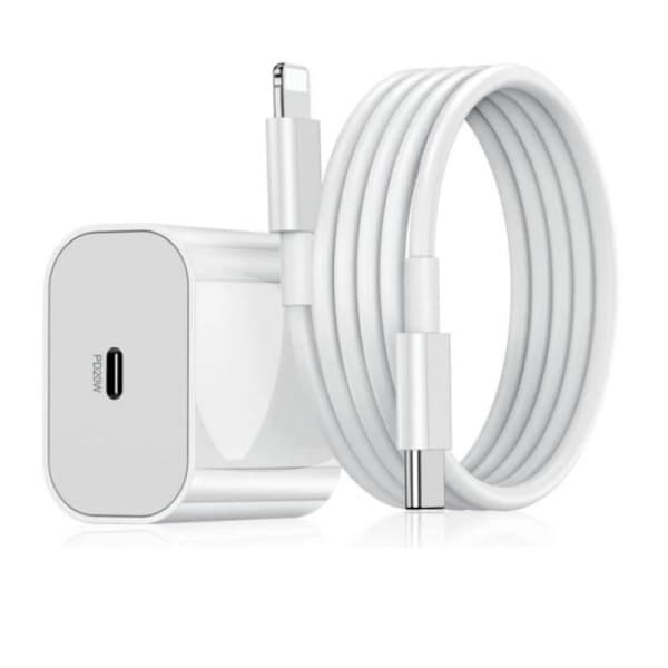 iPhone hurtigoplader USB-C strømadapter 20W + 2m kabel Hvid (1 stk)