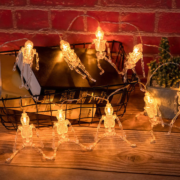 20 LED Skelettlampor, Skalle String Lights Utomhus, Halloween String Lights Batteridrivna med 8 Lägen för Utomhus, Trädgård, Hus