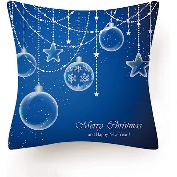 HA-God Jul Dekorative Pyntepudebetræk 45x45 cm Sæt med 4 Blå Pudebetræk Polyester Firkantede Pyntepudebetræk