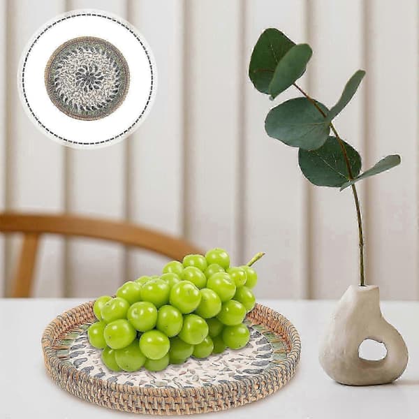 Serving Tray Round Woven Fruit Basket Decorative Rustic Storage Tray Decoration 26s