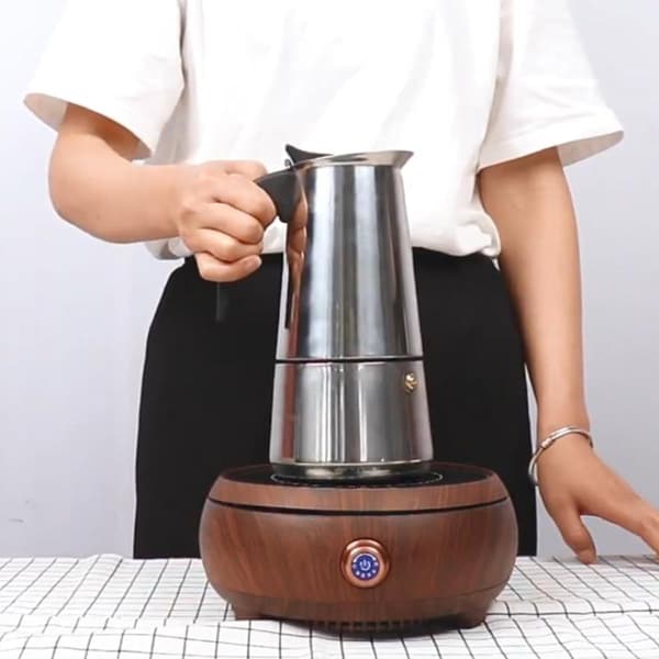 Stainless Steel Moka Pot Coffee Maker 450ml 9 Cups Cool Handle Fast Brewing Stylish Modern Design