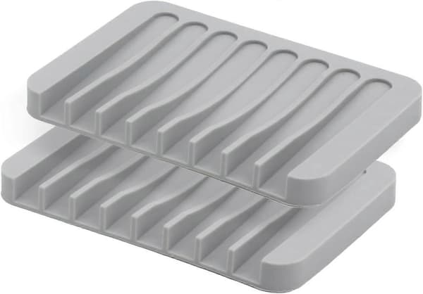 2-pack Silicone Soap Dish Holder, Grey Soap Saver Drain for Shower Bathroom Kitchen Sinks, Easy Cleaning (Grey)