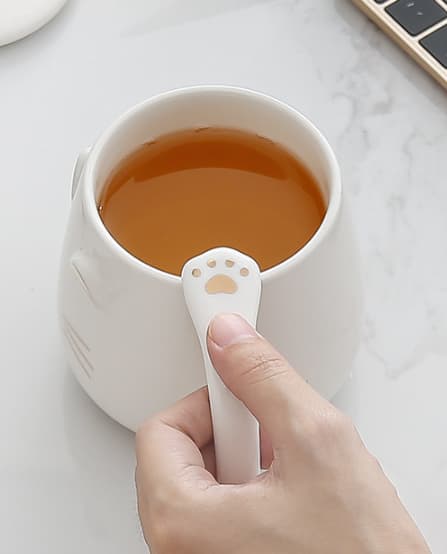 White, 300 ml, cat mug cute ceramic coffee mug with lid and spoon