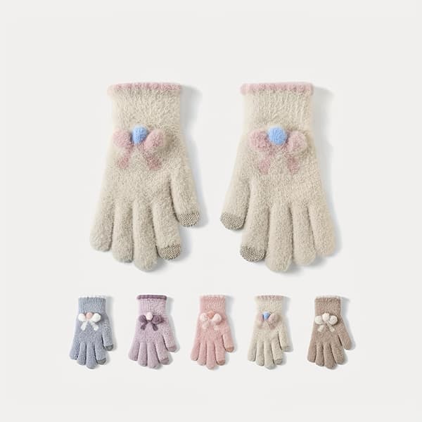 Termiske vinterhandsker til kvinder - Kuldebestandige touchscreen-handsker i pastelrosa/beige/blå, elastisk åbning til skiløb, [DB] Grey