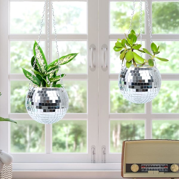 2 kpl Riippuva Disco-pallo Kasviripustin Koukulla ja Puusta Tehdyllä Jalustalla