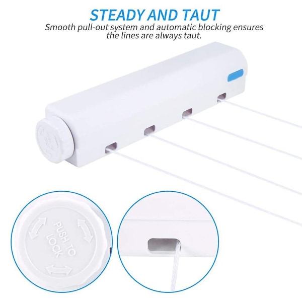 Fjederbelastet automatisk indtrækkelig tørresnor til tøj (fire linjer)