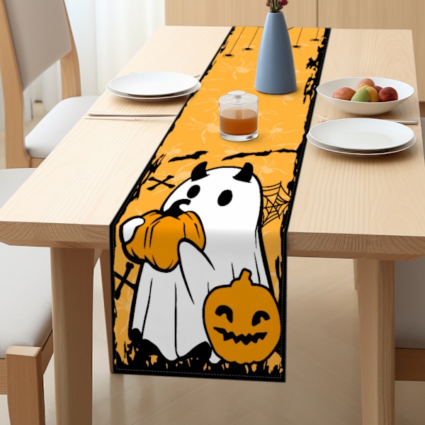 4 stk Halloween Bordløper med Gresskar og Spindelvev Design Lin Bordløper for Feriebruk, Kjøkken, Spisestue, Dekor
