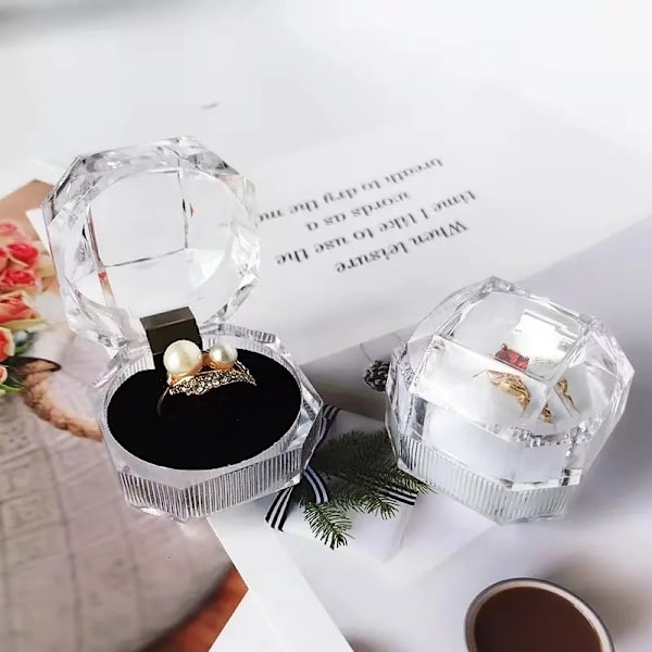 Ringdisplayboxhållare Stativ Smyckeshållare Klar Smyckestativ Frieri Ringask Engagement Smyckeskrin