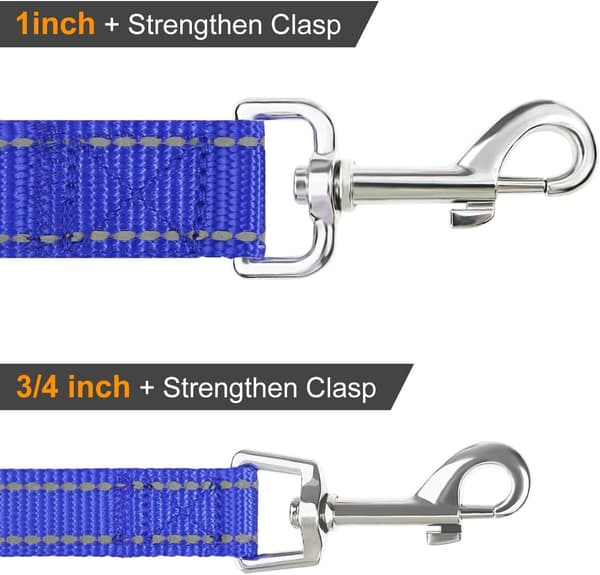 Reflective Dog Leash with Padded Handle, Double-Sided Nylon Training Leash for Medium and Large Dogs 1.8m x 2.5cm, Navy Blue