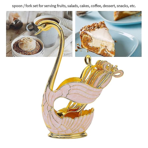 Metal Swan Base skje Gaffelholdersett, Kaffe Frukt Dessert Bestikk Servisesett med 6 skjeer Gull Gold