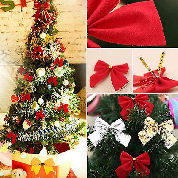 Julbågar Ornament för Julgran Band Glitter Båge, Mini Båge Julgran Hängande Dekorationer, Fest Hem Kransar Presentinslagning Tillbehör