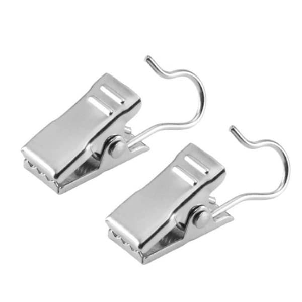 Curtain Clips with S-Hooks, 20-pack (silver) – Silver S-shaped hooks for curtains, shower curtains and decorations