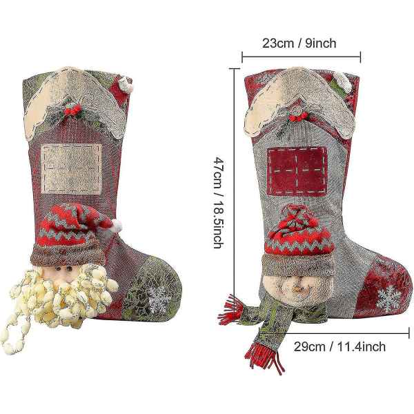 Stor Personlig Julstrumpa Set, Julgodispåse Ornament Sock Sack Presentpåse, Tomte Snögubbe Tema Julgran Strumpdekoration