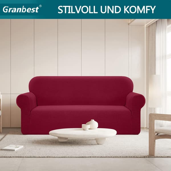 3-seters, vinrød vanntett spandex jacquard elastisk sofatrekk
