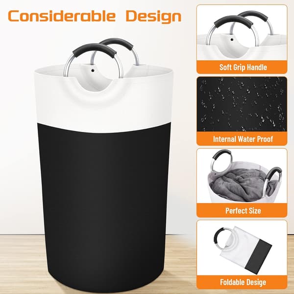 Laundry Hamper, Foldable Laundry Basket, Dirty Clothes Hamper, Waterproof with Foam Protected Aluminum Handle for College Dorm, 90L