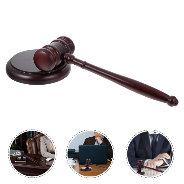 Træhammer og blok til dommer, advokat og auktion -Kun træbase-opmærksomhed