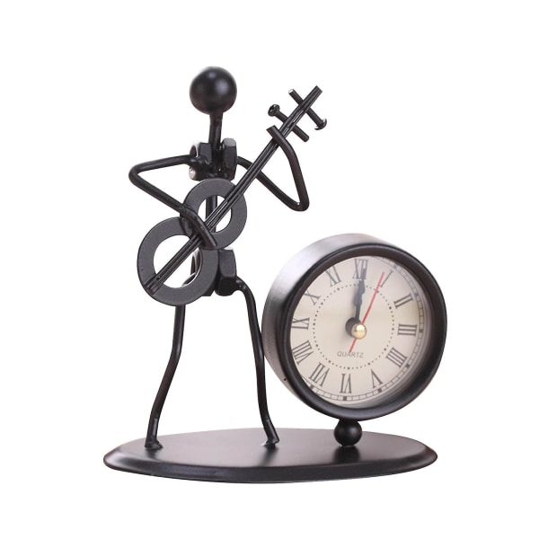 Smidd Jern Musikk Instrument Liten Mann Klok Fransk Hornmoon Hage Dekor Skrivebord Patio Boho FunkyD