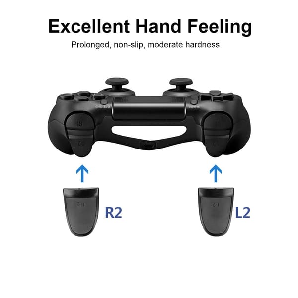 L2 R2 Controller Extenders Button Extension Caps Soft Touch Extended Grips for PS4 (Black)