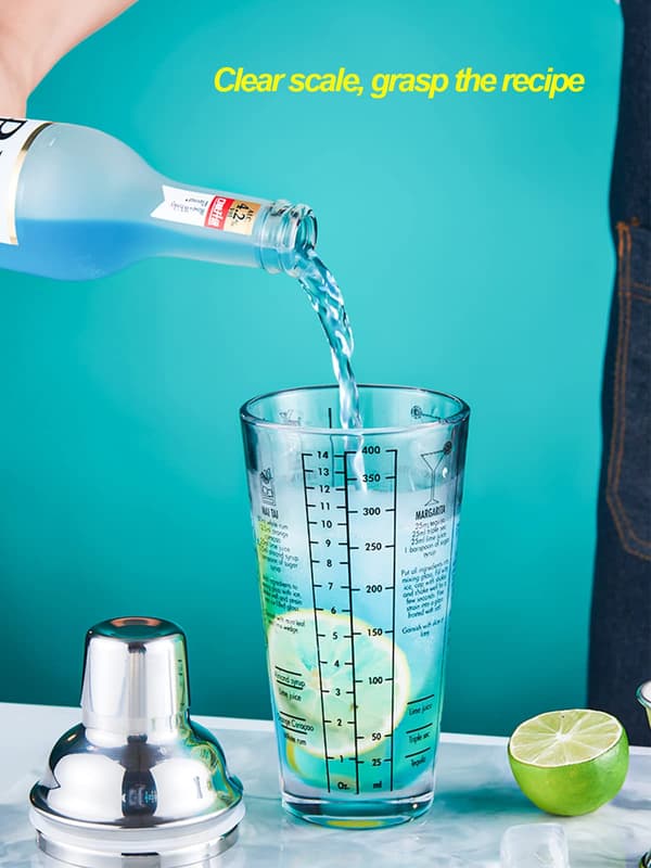 Glascocktailshaker, Martinishaker trykt med 6 drinkopskrifter, Målt glasblander Bedste gave til Begi