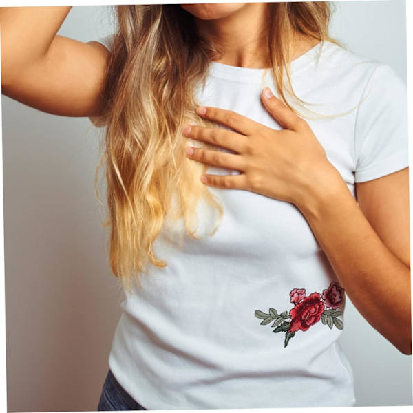 2 Par Iron-On Dekaler Til Tøj Syning Applikation Blomst Patch Sticker Syning Patches Dekorative Blonder Rose Blomster På Dekorer Rød