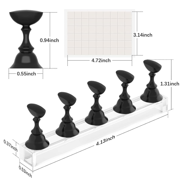 Negle Stativ Akryl Neglekunst Display Stativ Magnetisk Negletips Øvelse Klæbende Kit til DIY Maleri Negle Stativ Kit (Sort)