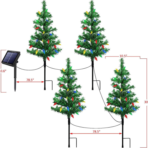 4 Sæt Solcelledrevne Julelys med 6 LED i Flere Farver til Udendørs Julepynt, Solcelledrevne Små Juletræer