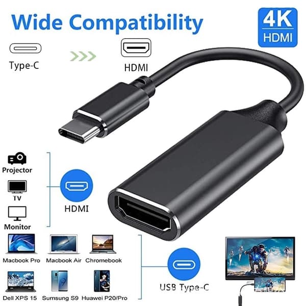 USB Type C til HDMI-adapter 4k (Thunderbolt 3-kompatibel) med lyd- og videoudgang