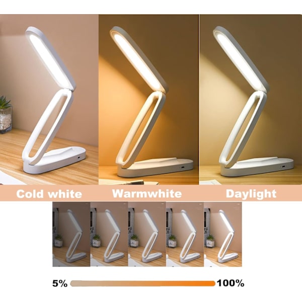 keyaway Taitettava LED-pöytälamppu, Pieni Kirjanlukuvalo 3 Kirkkausvärillä, Ladattava & Himmennettävä, Silmille Sopiva Opintovalo, Kannettava Pöytälamppu, Kotiin, Toimistoon, Matkalle