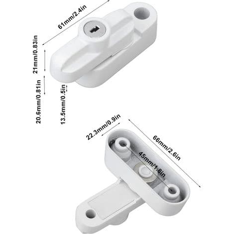 Window Lock, External Aluminum Alloy Lock, Security Latches with Keys and Screws, Security Fastener for Single and Double Wardrobe Windows (White)