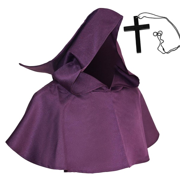 Witch Hood Hat Cross Halskjede Sett Halloween Religious Cloak Cosplay Kostyme TilbehørHvit