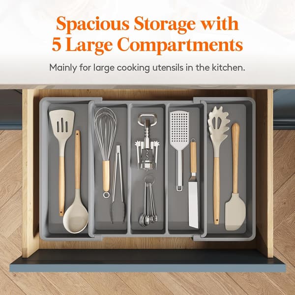 Cutlery Drawer Organizer, Expandable Large Cutlery Tray for Kitchen, Adjustable Silverware Holder, Grey