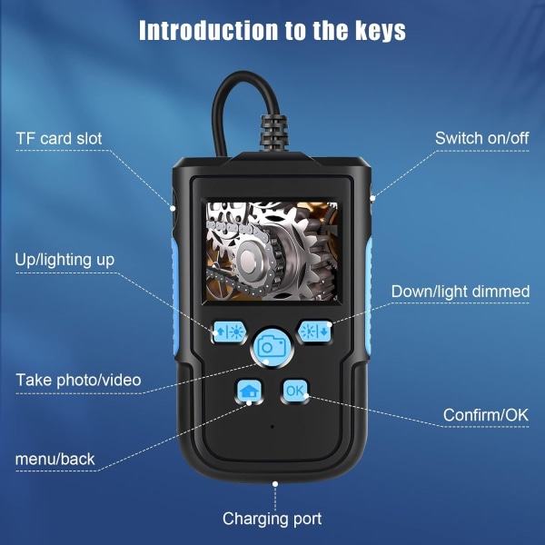 Inspeksjonskamera med endoskop, 1080P HD IPS digitalt endoskop med 2,4'' LCD-skjerm, 2600 mAh batteri, IP67 vanntett industrielt endoskop med 8 lumen