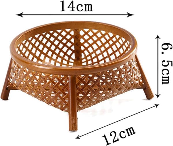 Handwoven Bamboo Fruit Basket, 14cm Round Multifunctional Breakfast and Storage Tray for Kitchen, Cafe, Restaurant Decor [Ho]
