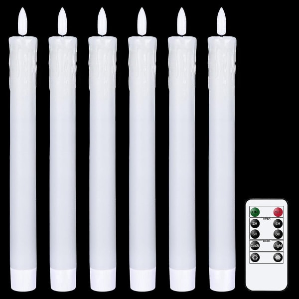 Drip Wax Flameless Taper Candles Flickering Candles Real Wax Pack of 6, Christmas Home Wedding Decor(White, 17.5 cm)