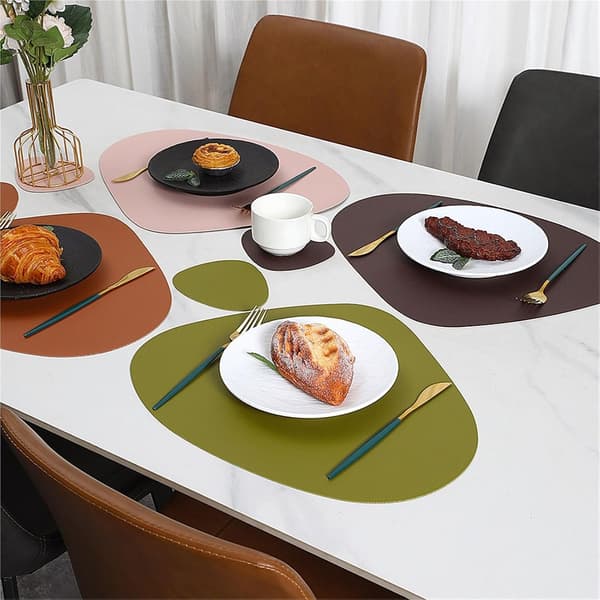 Two-tone Placemat and Coaster Set (4 Pieces) - Heat Resistant - Non-slip - For Dining Table - Coffee Table - and Kitchen (Black + Red)