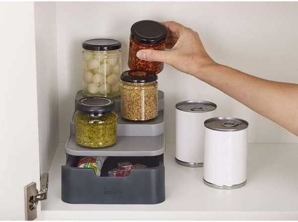 Compact Multi-Tier Kitchen Cabinet Organiser for Pantry Storage and Organisation - Grey