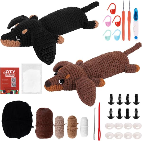 Beginner Crochet Kit, 2-Piece Crochet Pattern with Yarn, Crochet Hooks, Filling Material and Instructions - Starter Kit
