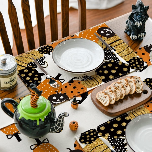 Halloween bordstabletter Set med 4, höstpumpa bordsmattor för festköksmatsalsdekoration