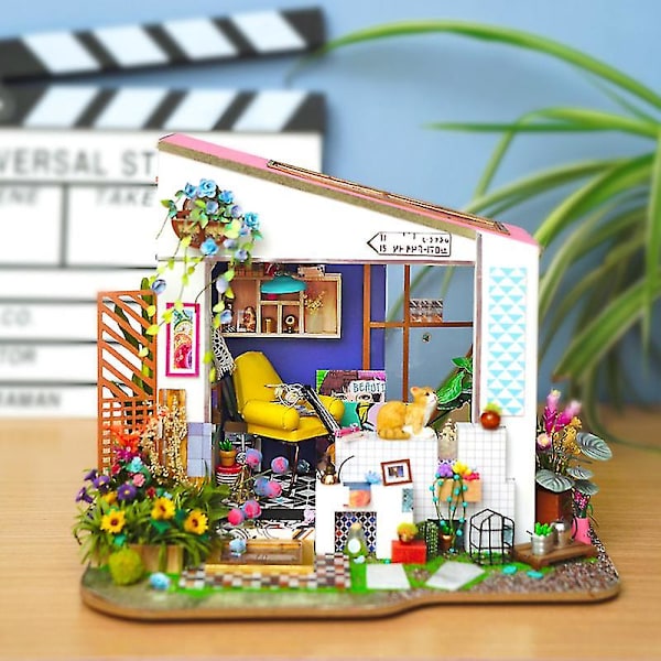 DIY Lily Veranda Møbleret Børne- og Voksen Loft Dukkehuse Miniature Dukkehuse Trækit Legetøj DG11 Lily VERANDA