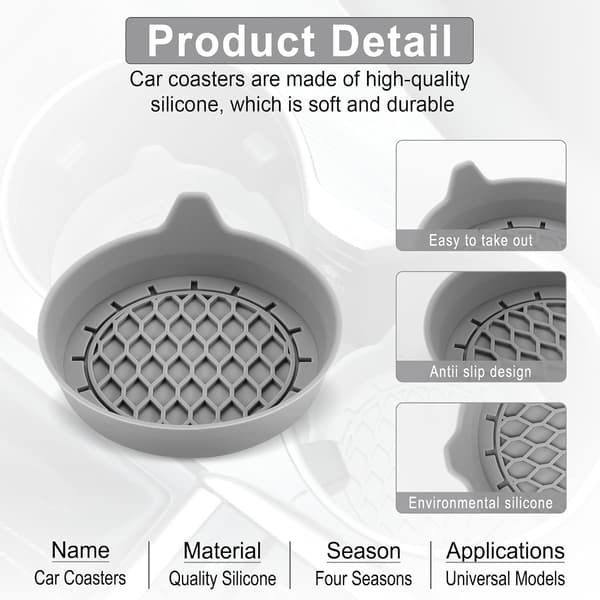 Car Cup Holder Coasters, Silicone Cup Holder Insert, Universal Non-Slip Cup Holders, Interior 4-pack Grey Gray
