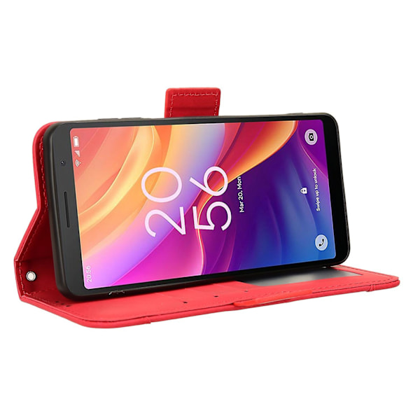 För TCL 501 Läderfodral med Flera Kortfack Folio Flip Plånboksfodral - Röd